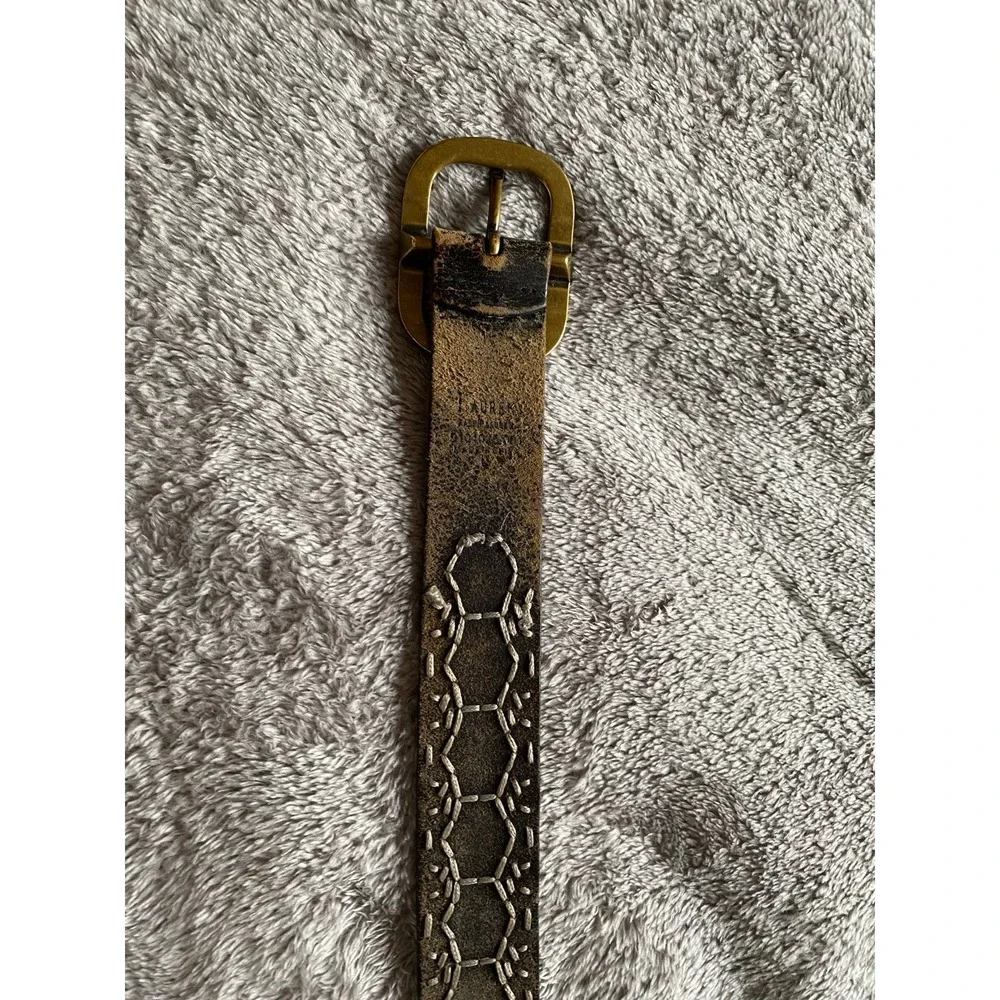 RLL Distressed Leather Studded Belt Ralph Lauren Vintage Brass Buckle Y2K